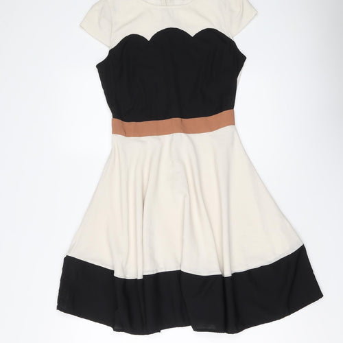 Dorothy Perkins Womens Beige Colourblock Polyester Fit & Flare Size 8 Round Neck Zip