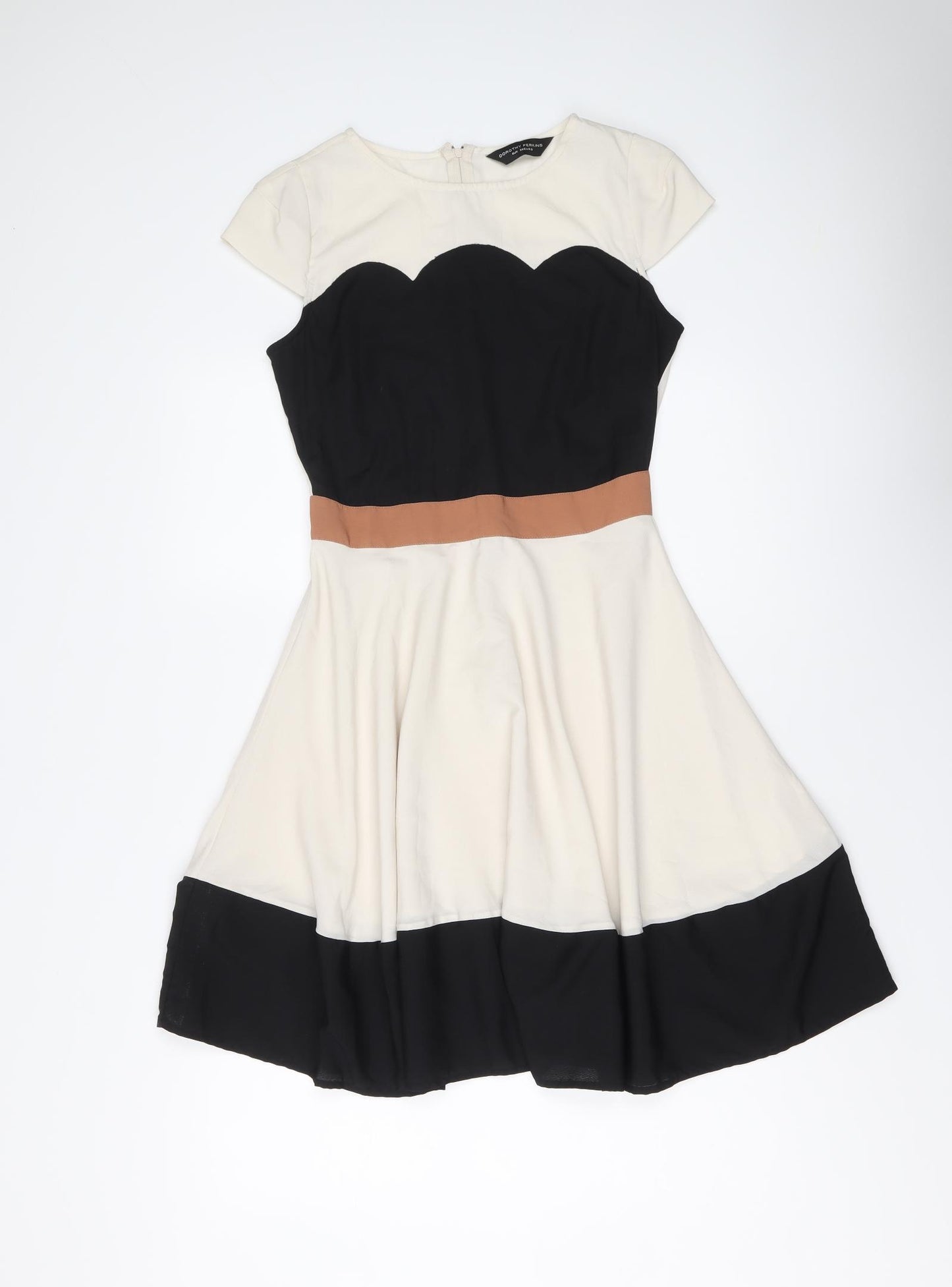Dorothy Perkins Womens Beige Colourblock Polyester Fit & Flare Size 8 Round Neck Zip