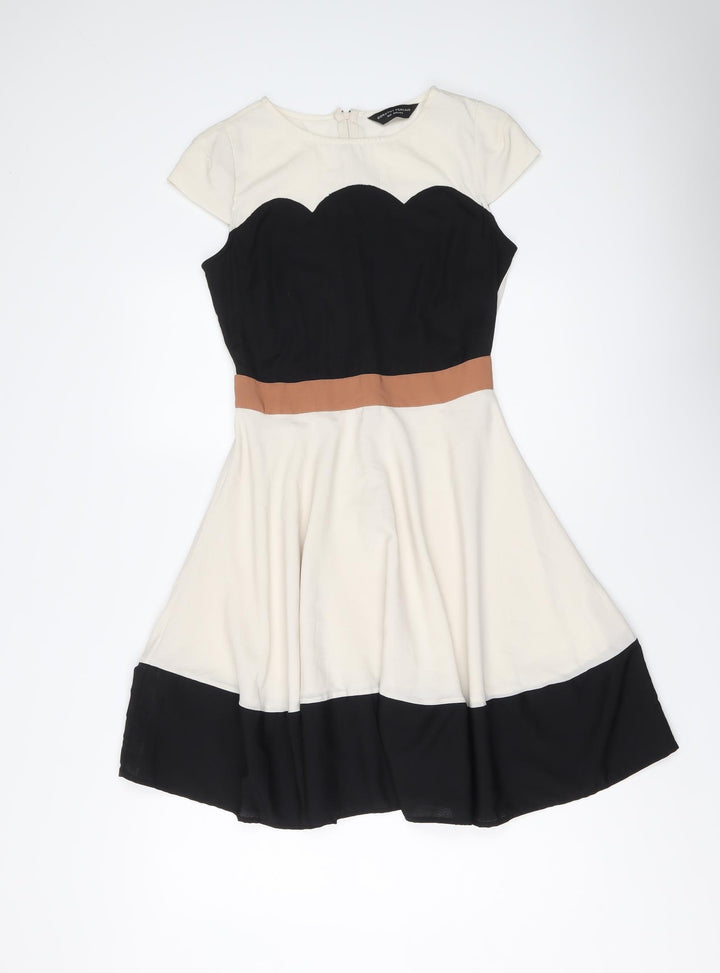 Dorothy Perkins Womens Beige Colourblock Polyester Fit & Flare Size 8 Round Neck Zip