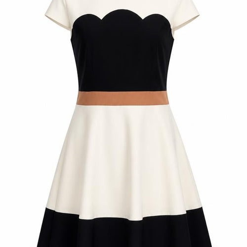 Dorothy Perkins Womens Beige Colourblock Polyester Fit & Flare Size 8 Round Neck Zip