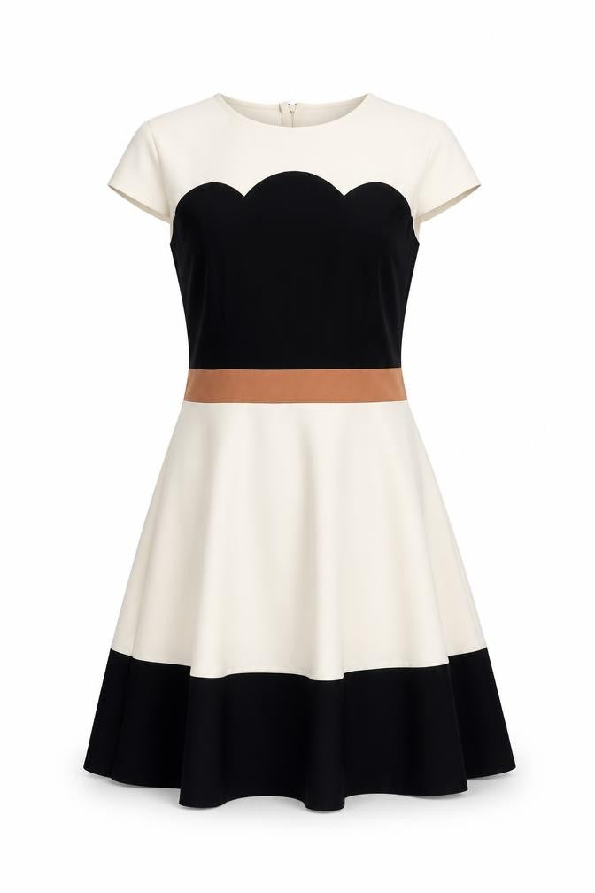 Dorothy Perkins Womens Beige Colourblock Polyester Fit & Flare Size 8 Round Neck Zip