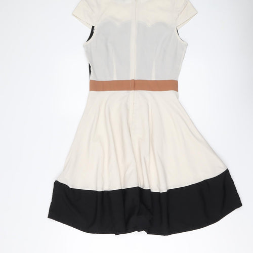 Dorothy Perkins Womens Beige Colourblock Polyester Fit & Flare Size 8 Round Neck Zip