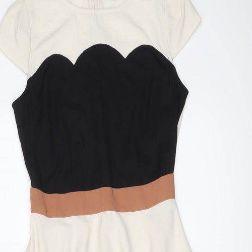 Dorothy Perkins Womens Beige Colourblock Polyester Fit & Flare Size 8 Round Neck Zip