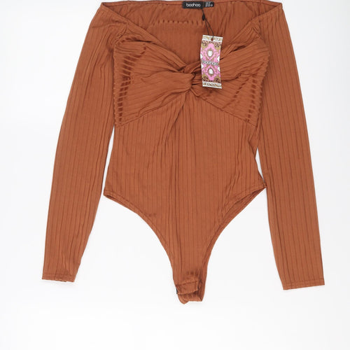 Boohoo Womens Brown Polyester Bodysuit One-Piece Size 10 Snap