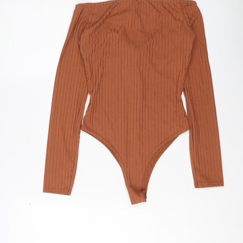 Boohoo Womens Brown Polyester Bodysuit One-Piece Size 10 Snap
