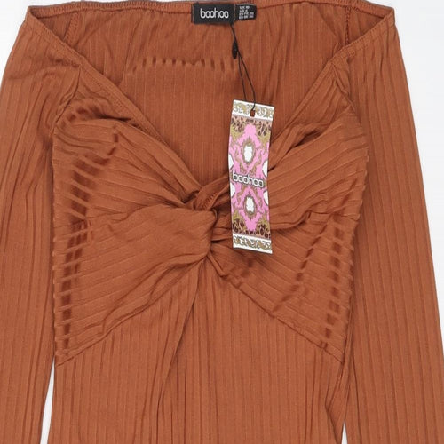 Boohoo Womens Brown Polyester Bodysuit One-Piece Size 10 Snap