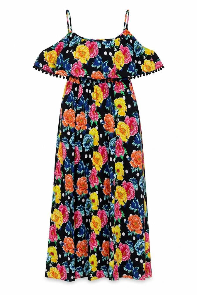 Front view of ASOS women’s multicoloured floral polyester maxi, size UK 12, round neck pullover