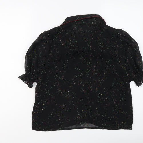 Zara Womens Black Floral Polyester Basic Button-Up Size M Collared