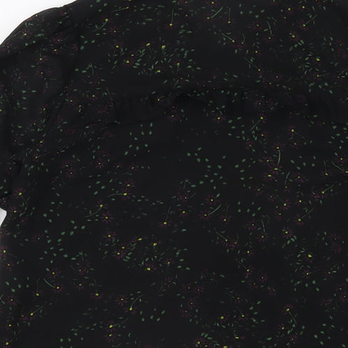 Zara Womens Black Floral Polyester Basic Button-Up Size M Collared