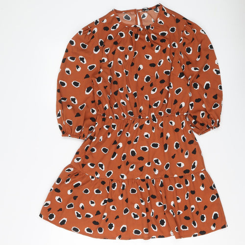 Influence Womens Brown Animal Print Polyester Skater Dress Size 12 Round Neck Pullover - Leopard pattern