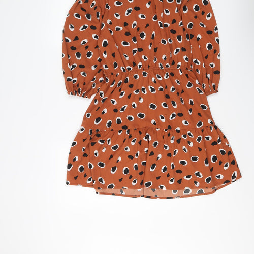 Influence Womens Brown Animal Print Polyester Skater Dress Size 12 Round Neck Pullover - Leopard pattern