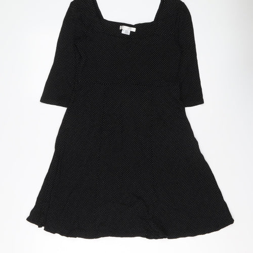 Cooperative Womens Black Polka Dot Viscose Trapeze & Swing Size S Round Neck Pullover