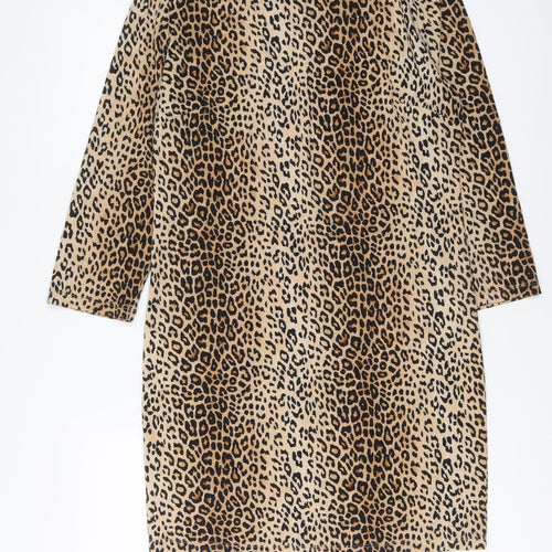 FOREVER 21 Womens Brown Animal Print Polyester A-Line Size XL Round Neck Pullover - Leopard pattern