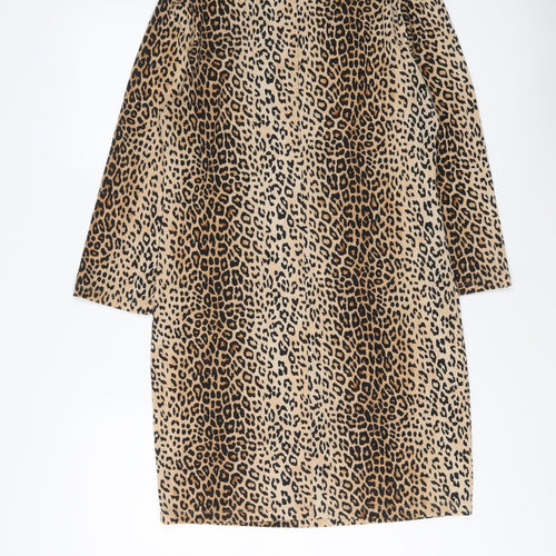 FOREVER 21 Womens Brown Animal Print Polyester A-Line Size XL Round Neck Pullover - Leopard pattern