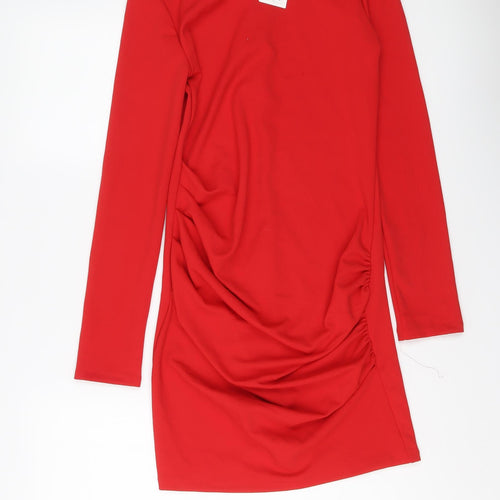 Zara Womens Red Polyester A-Line Size S Round Neck Zip