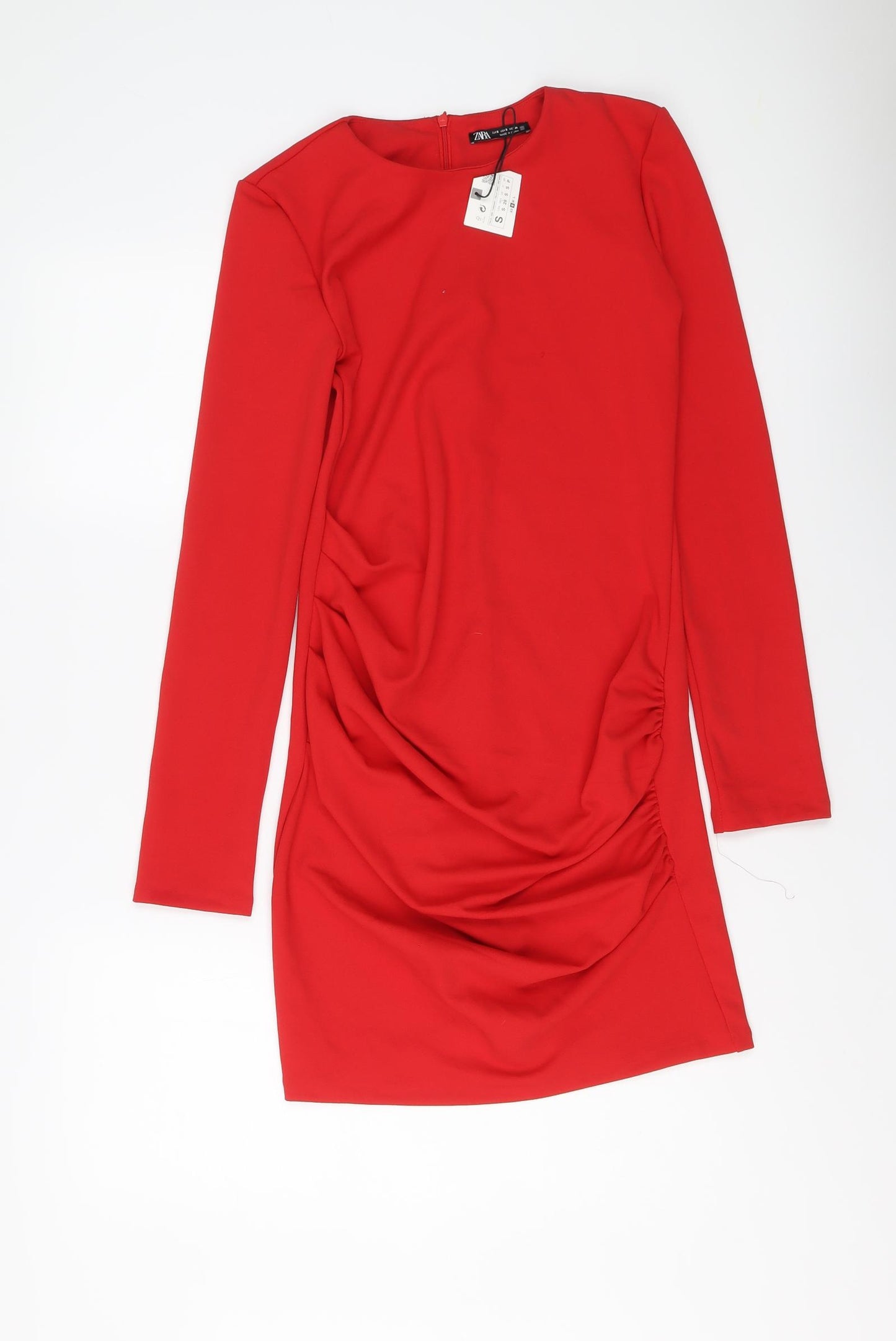 Zara Womens Red Polyester A-Line Size S Round Neck Zip