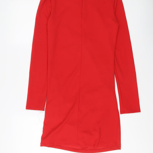 Zara Womens Red Polyester A-Line Size S Round Neck Zip