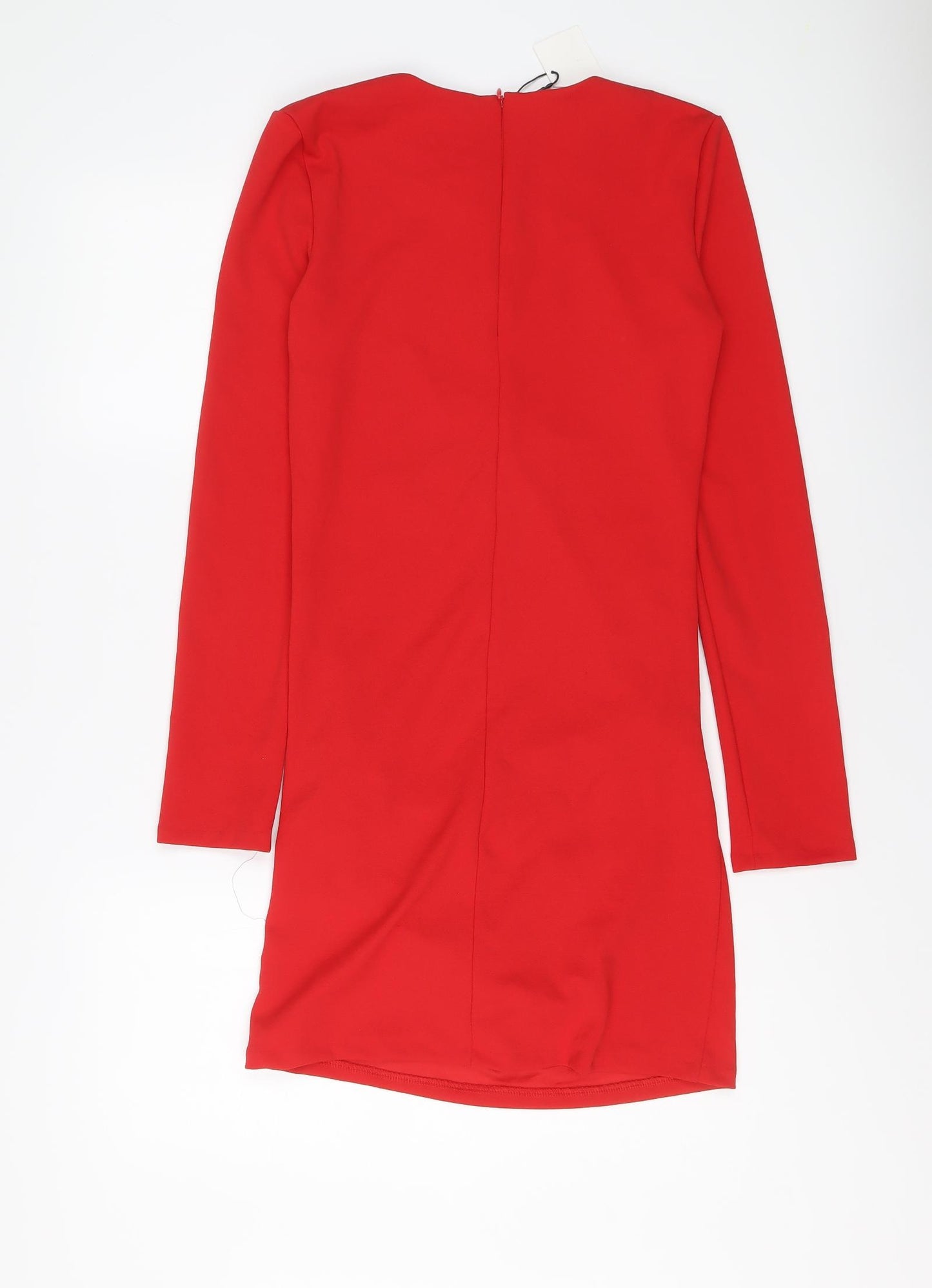 Zara Womens Red Polyester A-Line Size S Round Neck Zip