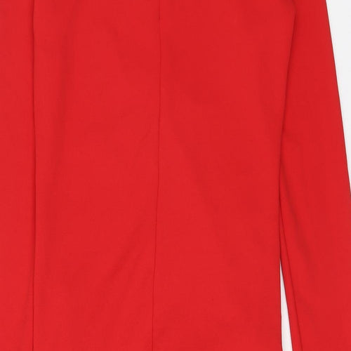 Zara Womens Red Polyester A-Line Size S Round Neck Zip