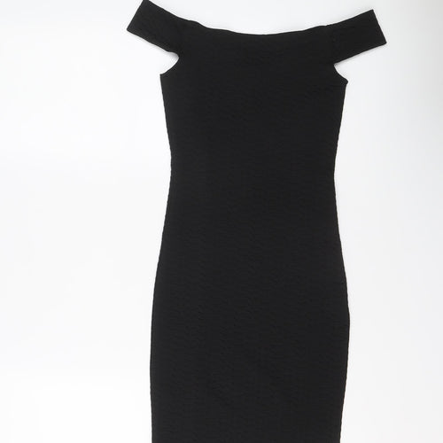 Miss Selfridge Womens Black Polyester Bodycon Size 6 Off the Shoulder Pullover