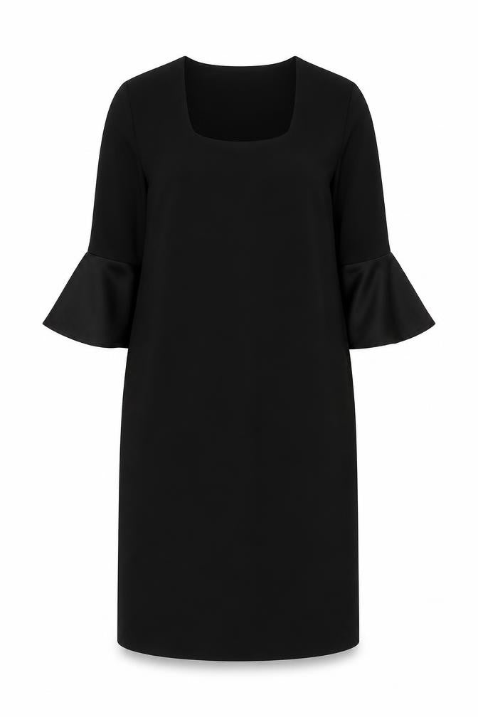 Front view of Marks & Spencer women’s black polyester a-line, size UK 10, round neck zip