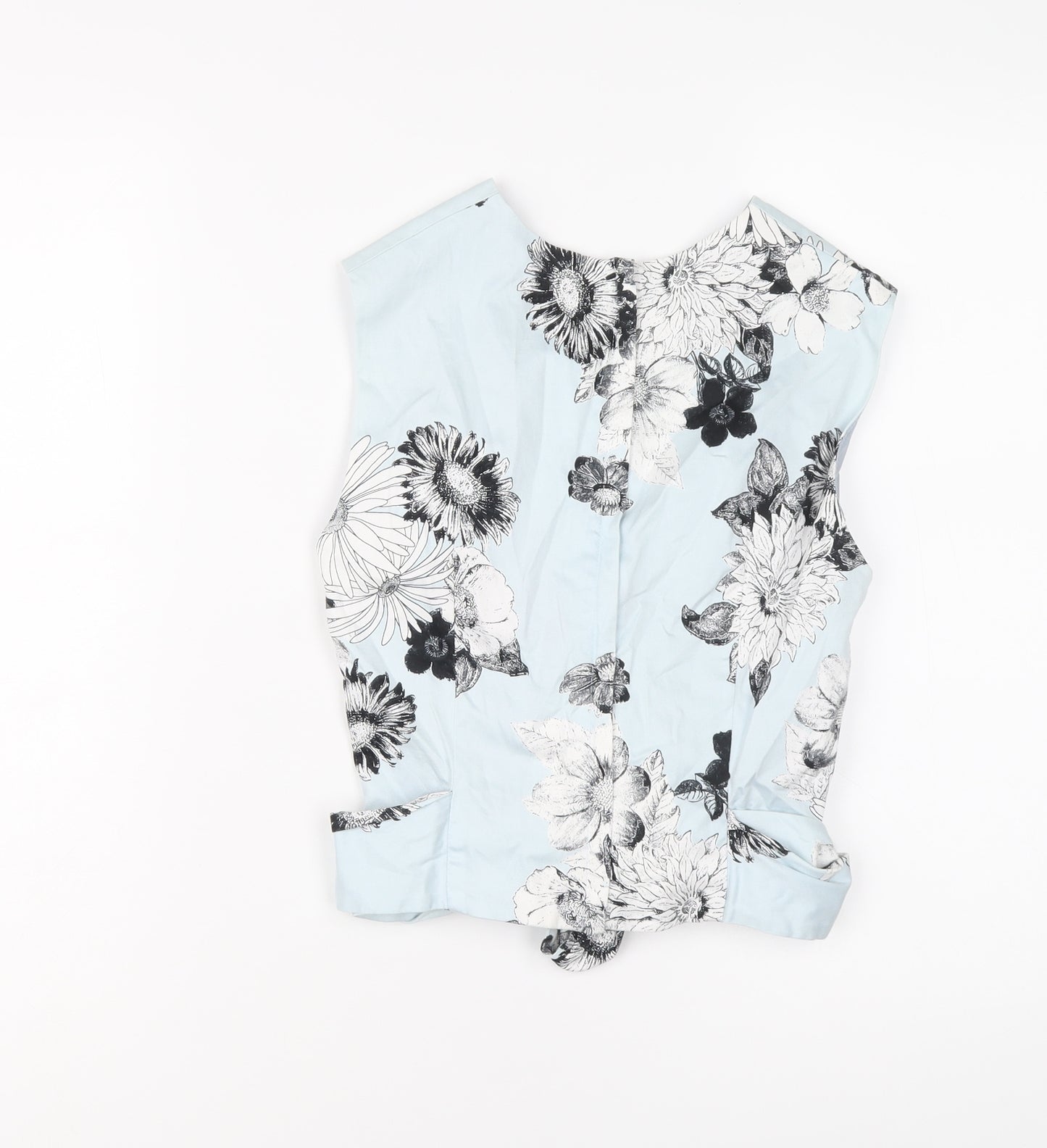 Miss Selfridge Womens Blue Floral Cotton Cropped Blouse Size 8 Round Neck - Tie Front Detail