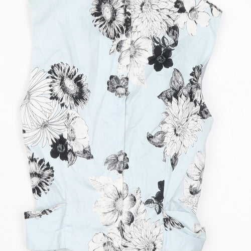 Miss Selfridge Womens Blue Floral Cotton Cropped Blouse Size 8 Round Neck - Tie Front Detail