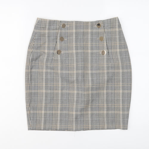 H&M Womens Grey Plaid Polyester Straight & Pencil Skirt Size 10 Zip
