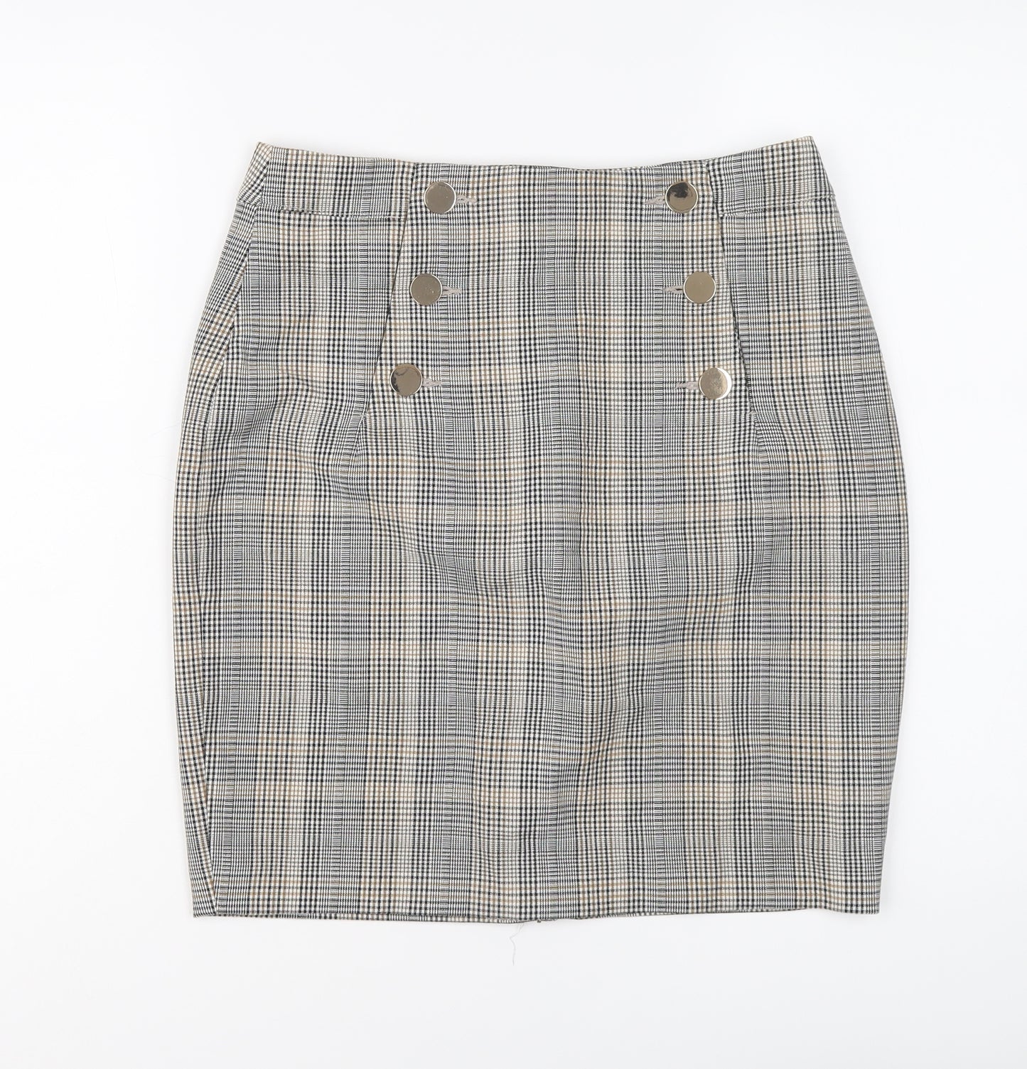 H&M Womens Grey Plaid Polyester Straight & Pencil Skirt Size 10 Zip