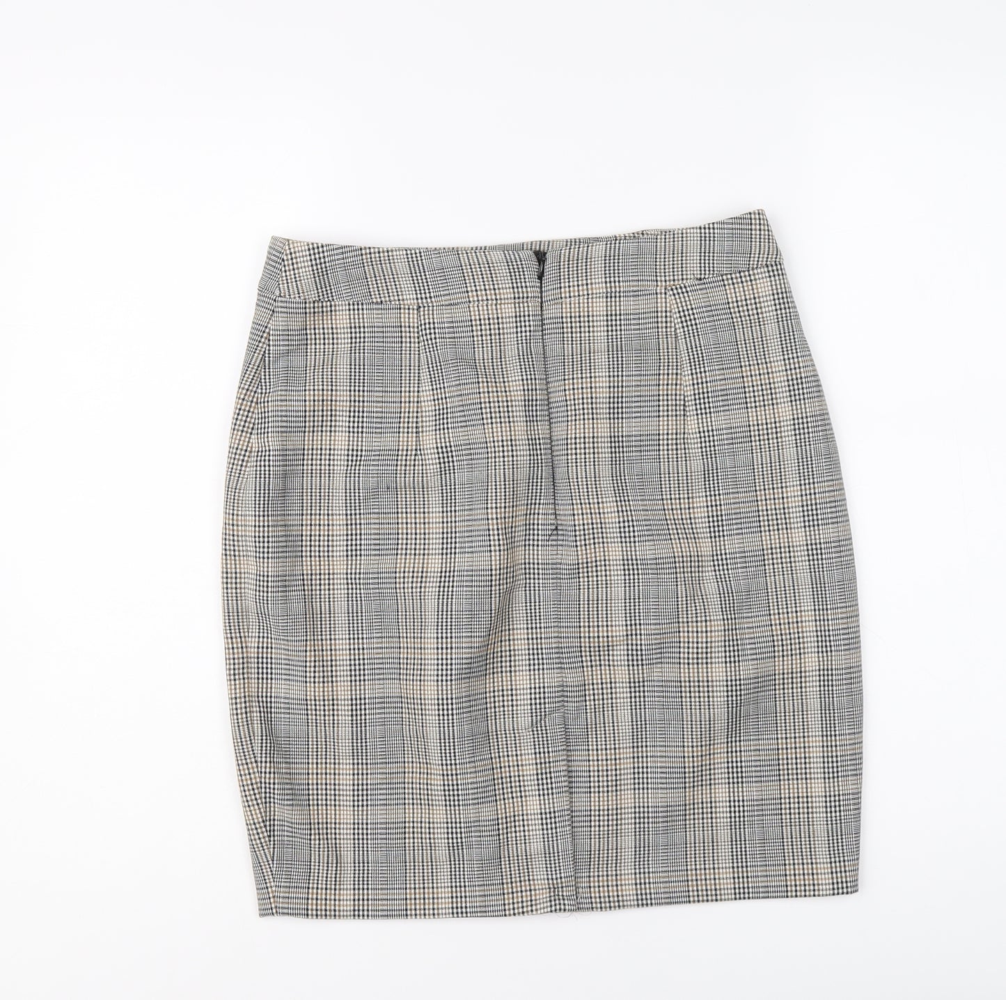 H&M Womens Grey Plaid Polyester Straight & Pencil Skirt Size 10 Zip