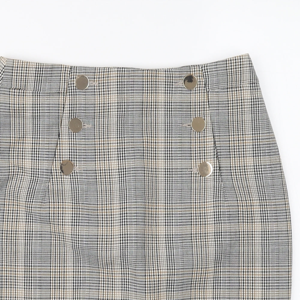 H&M Womens Grey Plaid Polyester Straight & Pencil Skirt Size 10 Zip