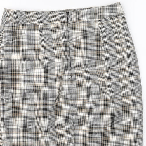 H&M Womens Grey Plaid Polyester Straight & Pencil Skirt Size 10 Zip