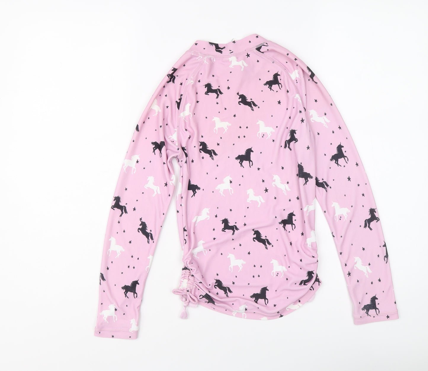 NEXT Girls Pink Floral Polyester Basic T-Shirt Size 9 Years Mock Neck Pullover - Unicorn Pattern