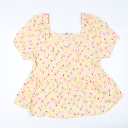 Simply Be Womens Yellow Floral Viscose Basic Blouse Size 22 Square Neck - Peplum