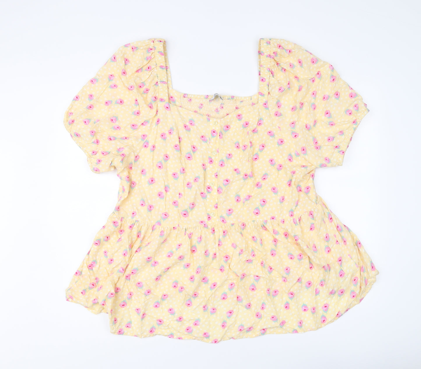 Simply Be Womens Yellow Floral Viscose Basic Blouse Size 22 Square Neck - Peplum
