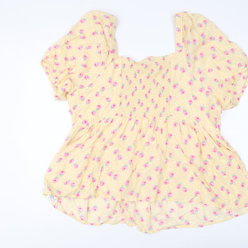 Simply Be Womens Yellow Floral Viscose Basic Blouse Size 22 Square Neck - Peplum