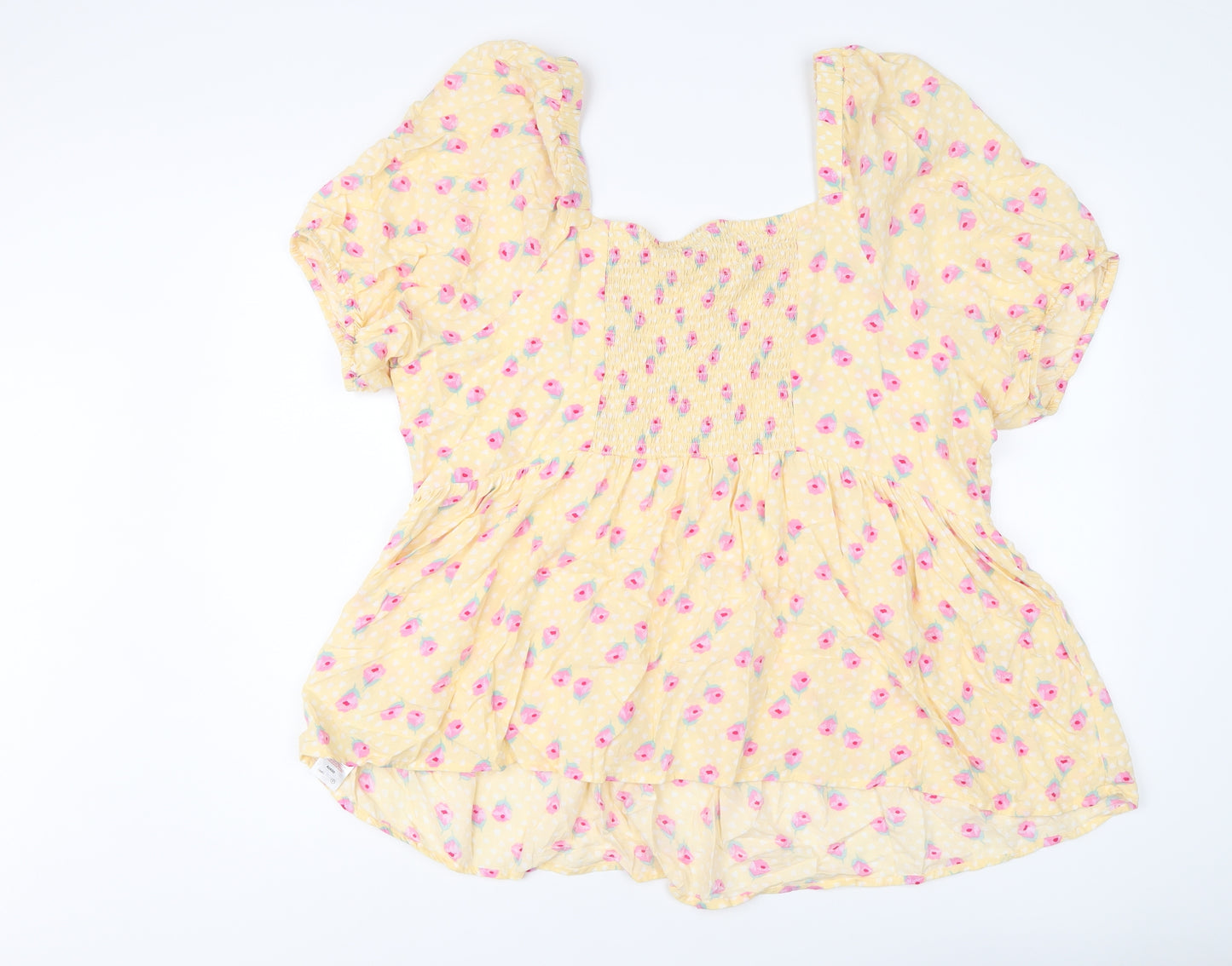 Simply Be Womens Yellow Floral Viscose Basic Blouse Size 22 Square Neck - Peplum