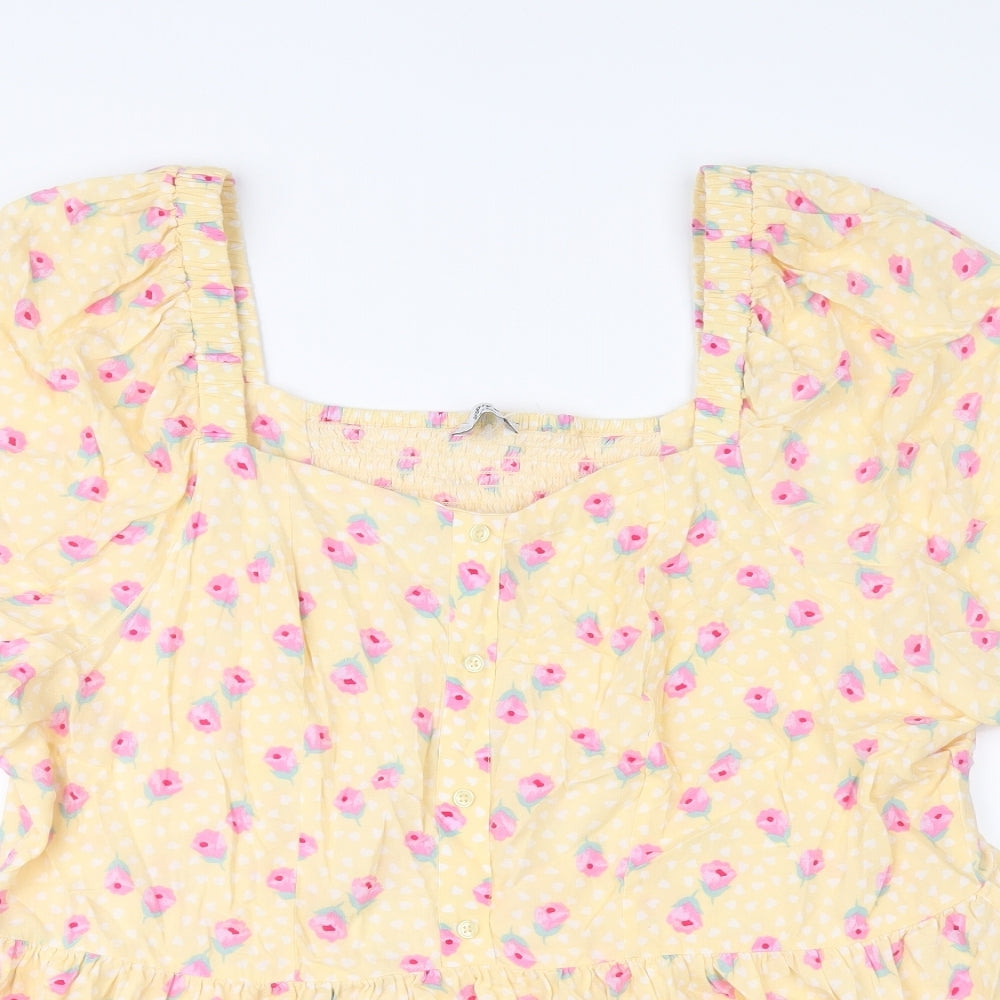 Simply Be Womens Yellow Floral Viscose Basic Blouse Size 22 Square Neck - Peplum