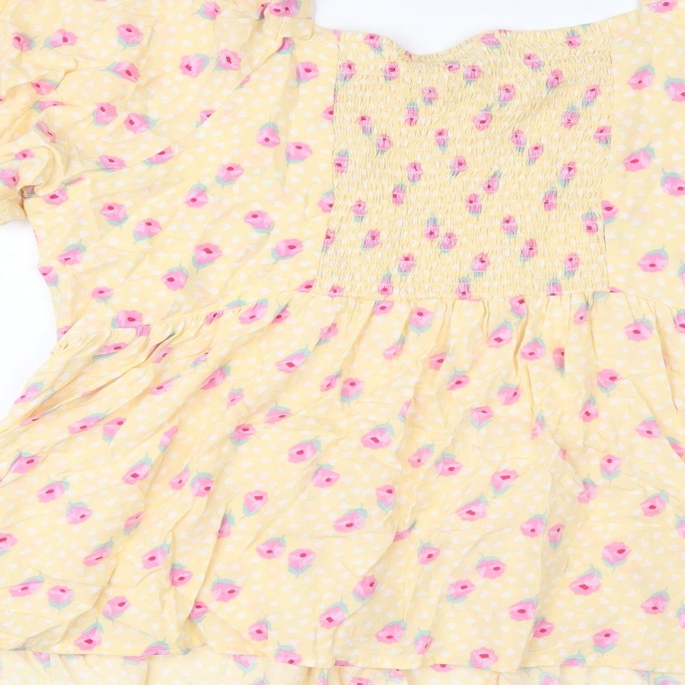 Simply Be Womens Yellow Floral Viscose Basic Blouse Size 22 Square Neck - Peplum