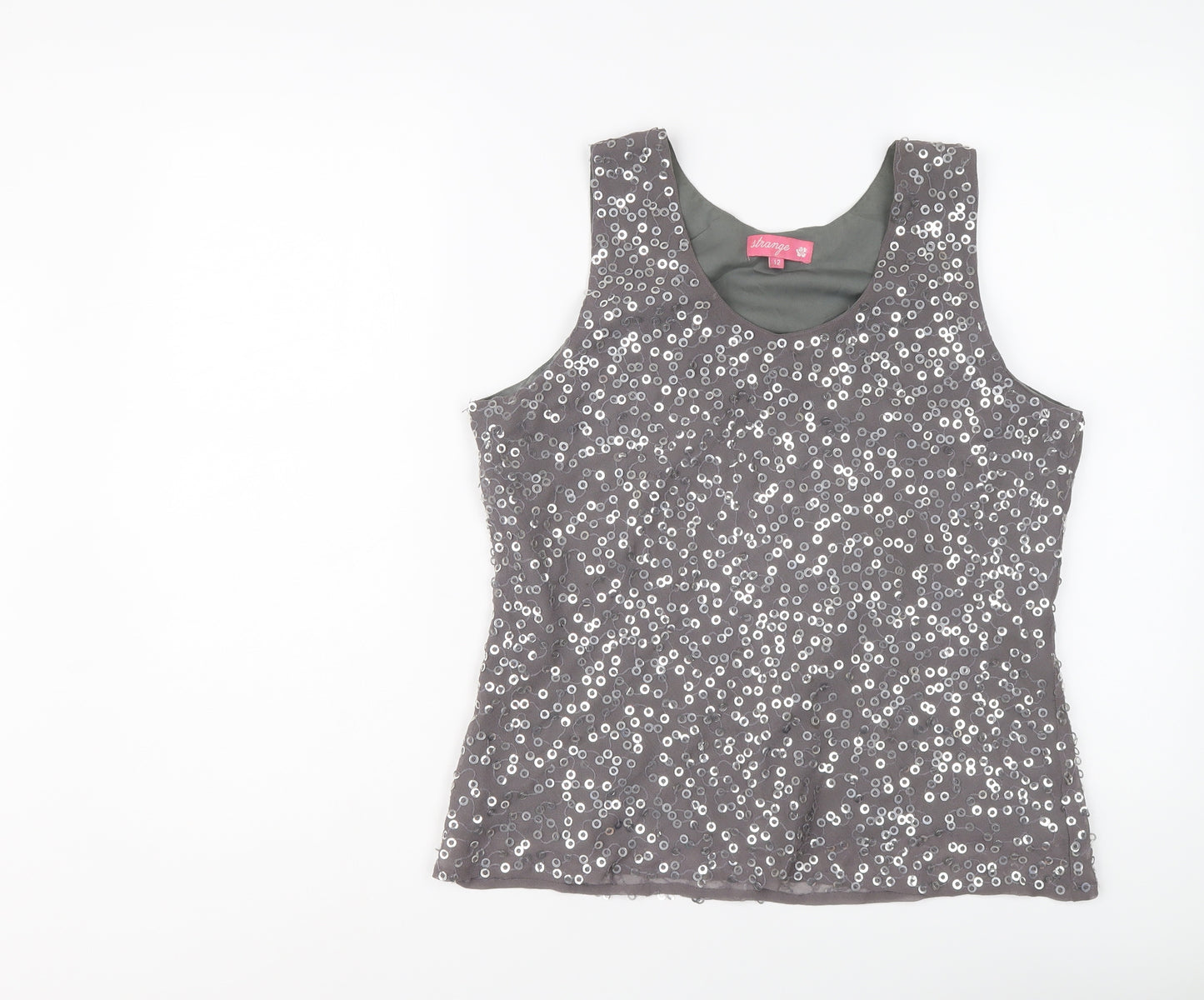 Strange Womens Grey Polyester Basic Tank Size 12 Scoop Neck