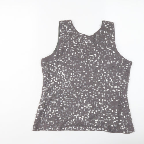 Strange Womens Grey Polyester Basic Tank Size 12 Scoop Neck