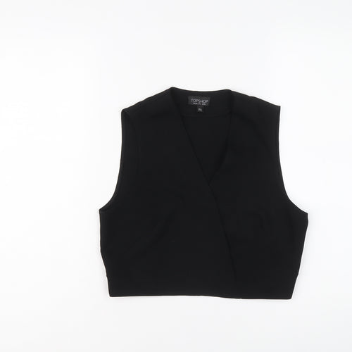 Topshop Womens Black Polyester Cropped Blouse Size 10 V-Neck
