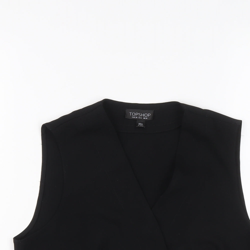 Topshop Womens Black Polyester Cropped Blouse Size 10 V-Neck