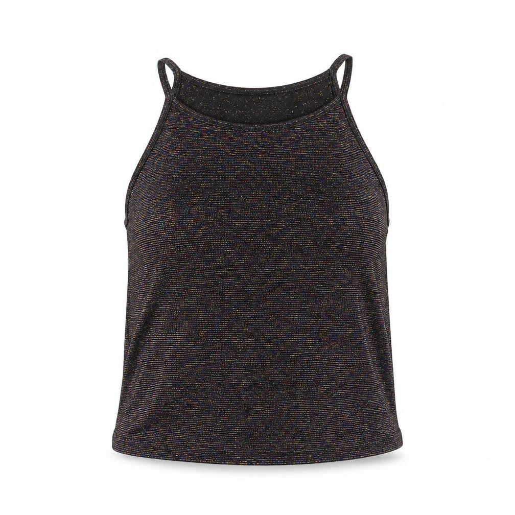 Front view of H&M women’s multicoloured polyester cropped tank, size S, round neck