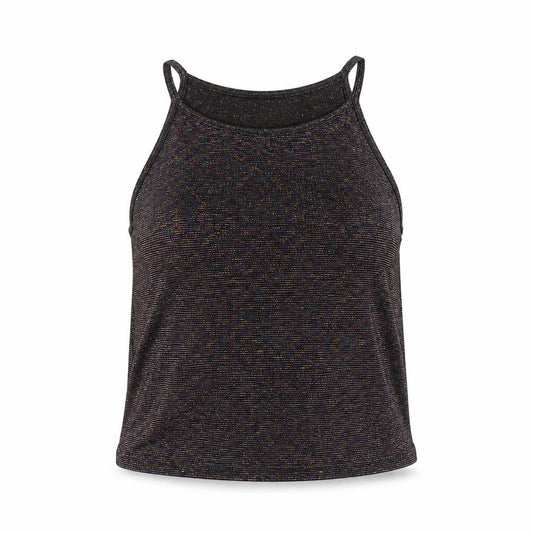 Front view of H&M women’s multicoloured polyester cropped tank, size S, round neck