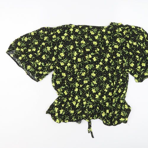 ASOS Womens Black Floral Viscose Cropped Blouse Size 10 V-Neck