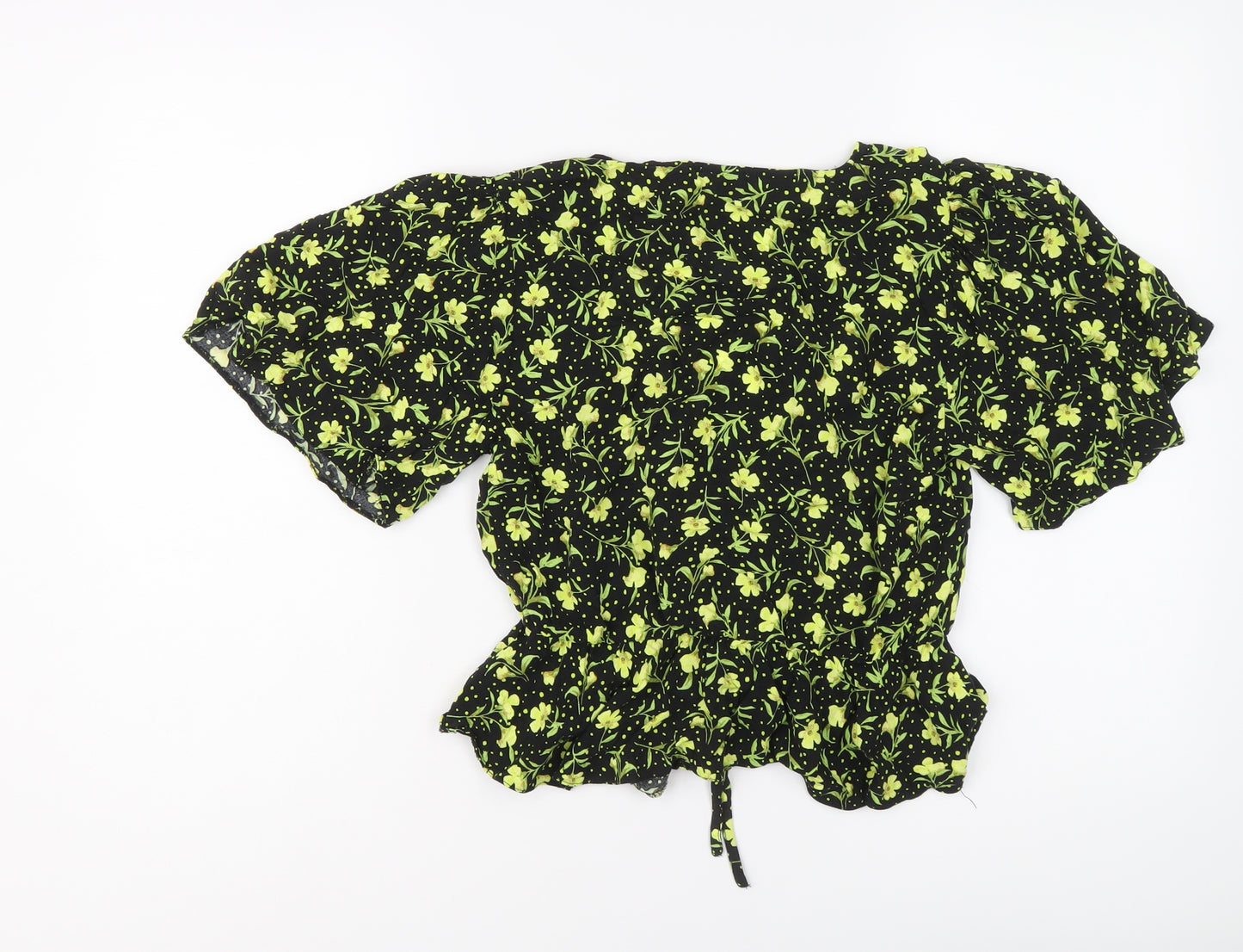 ASOS Womens Black Floral Viscose Cropped Blouse Size 10 V-Neck