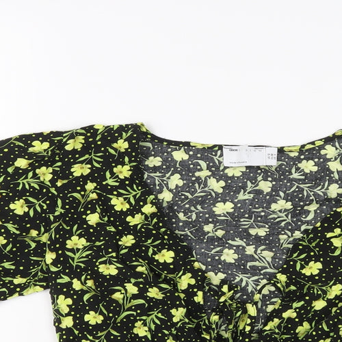 ASOS Womens Black Floral Viscose Cropped Blouse Size 10 V-Neck