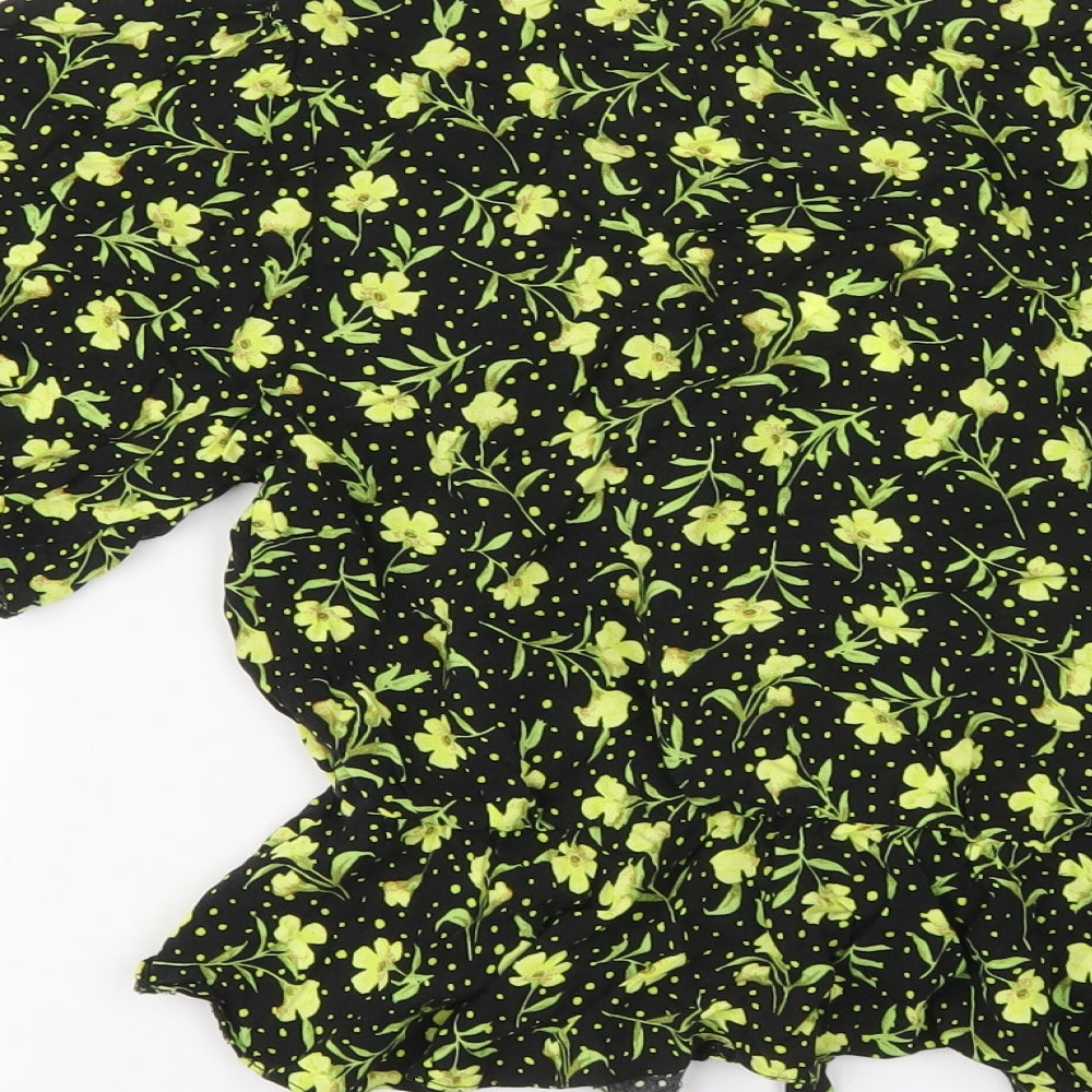 ASOS Womens Black Floral Viscose Cropped Blouse Size 10 V-Neck
