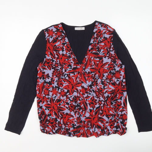 Per Una Womens Blue Floral Polyester Basic Blouse Size 12 V-Neck